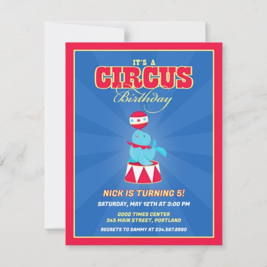 Circus Carnival Birthday Party Invitation Kaart (Voorkant)