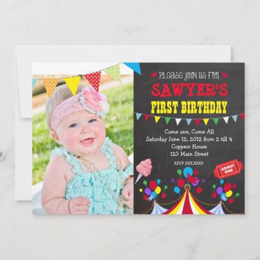 Circus Carnival Birthday Party Invitation Kaart (Voorkant)