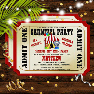 Circus Carnival Birthday Party Invitations Kaart