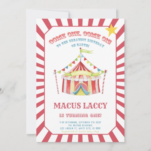 Circus Carnival Birthday Party Kaart (Voorkant)