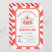 Circus Carnival Birthday Party Kaart (Voorkant / Achterkant)