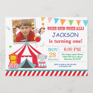Circus Carnival Birthday Party Photo Invitation Kaart