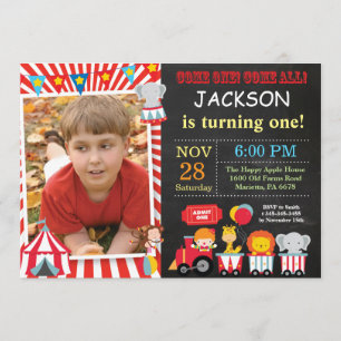 Circus Carnival Birthday Party Photo Invitation Kaart