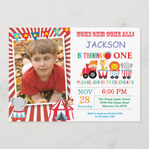 Circus Carnival Birthday Party Photo Invitation Kaart