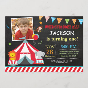 Circus Carnival Birthday Party Photo Invitation Kaart