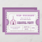 Circus Carnival Birthday Party Ticket Invitation Kaart (Voorkant / Achterkant)