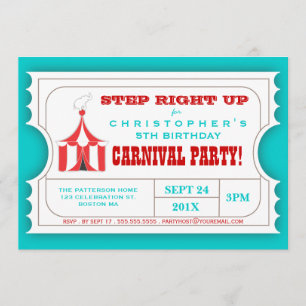 Circus Carnival Birthday Party Ticket Invitation Kaart