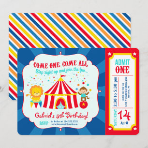 Circus Carnival Birthday Party Ticket Kaart