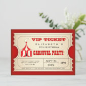 Circus Carnival Birthday Party Ticket Kaart (Staand voorkant)