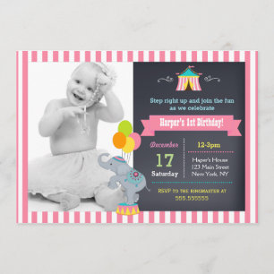 Circus Carnival Girls Birthday Invitation Kaart