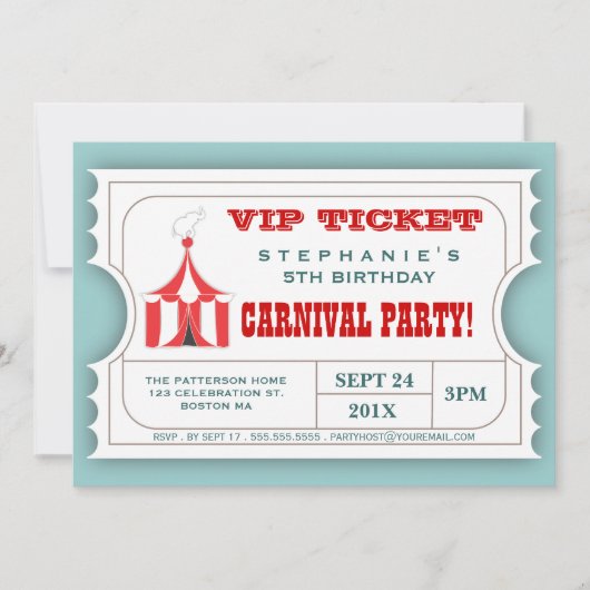 Circus Carnival Party Ticket Advocation Kaart (Voorkant)