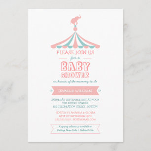 Circus Carnival Roze Blauwgroen Baby shower Kaart