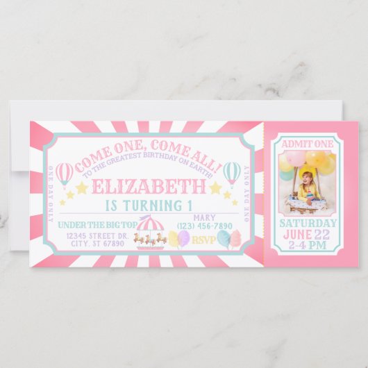 Circus Carnival Ticket Birthday Uitnodiging (Voorkant)