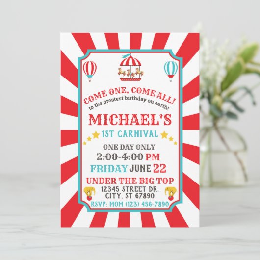 Circus Carnival Ticket Birthday Uitnodiging (Staand voorkant)