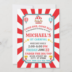 Circus Carnival Ticket Birthday Uitnodiging