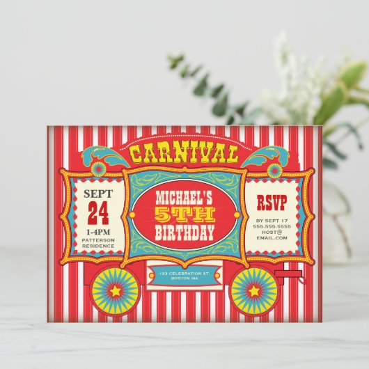 Circus Carnival Wagon Birthday Party Kaart (Staand voorkant)