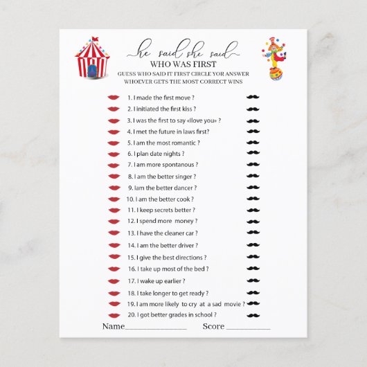 Circus Carnival Waterverf Hij zei dat ze spelletje (Voorkant)