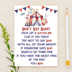 Circus Carnival zeg geen Baby! Baby shower game Briefpapier