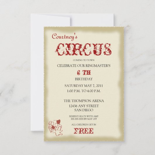 Circus Childrens Birthday Party Invitation Kaart (Voorkant)
