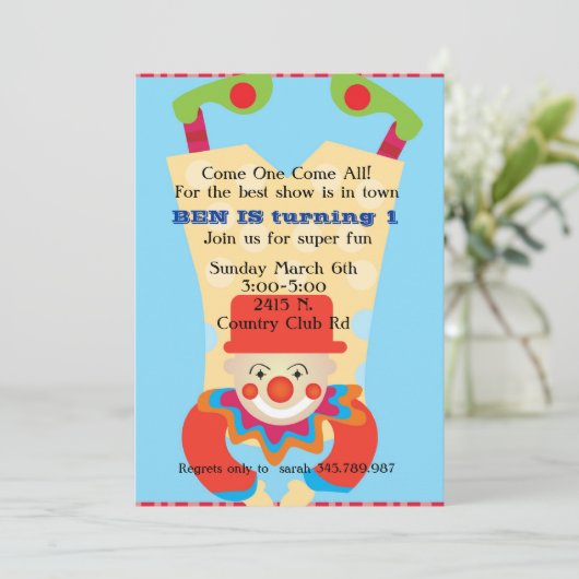 Circus Clow à l'envers invitation d'anniversaire (Debout devant)