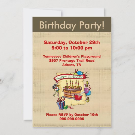 Circus Clown Birthday Party Invitations Kaart (Achterkant)