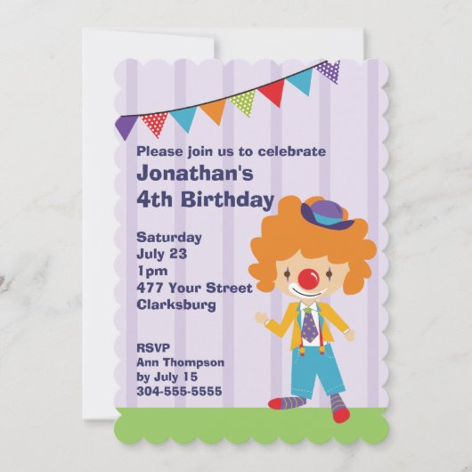 Circus Clown Birthday Party Kaart (Voorkant)