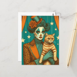 Circus Clown en een Ginger Kat Briefkaart