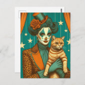 Circus Clown en een Ginger Kat Briefkaart (Voorkant / Achterkant)