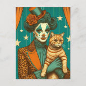 Circus Clown en een Ginger Kat Briefkaart (Voorkant)