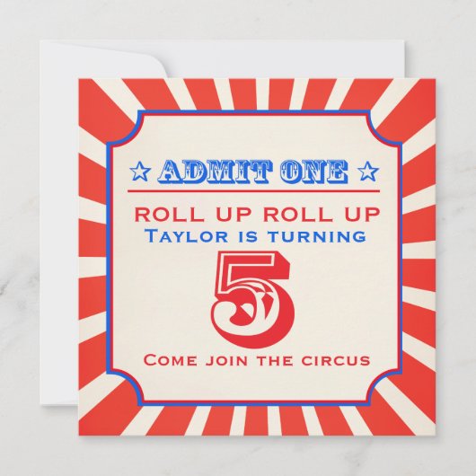 Circus clown fun fair 5e anniversaire invitation (Devant)