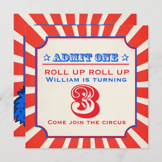 Circus clown fun foire 3e anniversaire invitation (Devant / Derrière)