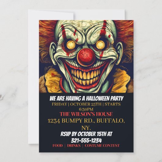 Circus Clown Happy Halloween Invitations (Devant)