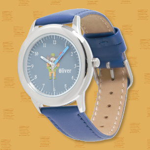 Circus Clown Olifant Blauwe Kinderhorloge met Naam Horloge