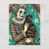 Circus Clown Vrouw en een zwarte kat Briefkaart (Voorkant)