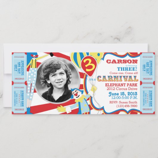 Circus Clowns Birthday Invitation Kaart (Voorkant)