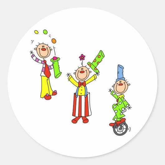 Circus Clowns Ronde Sticker (Voorkant)