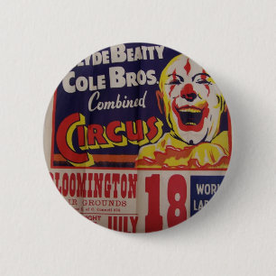 Circus, 'Clyde Beatty and Cole Bros' Retro Theater Ronde Button 5,7 Cm