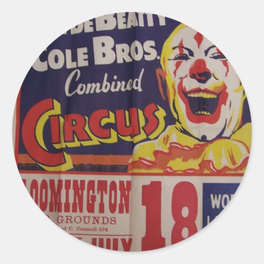 Circus, 'Clyde Beatty and Cole Bros' Retro Theater Ronde Sticker (Voorkant)