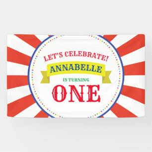 Circus Cute Colorful 1st Birthday Party Thema Spandoek