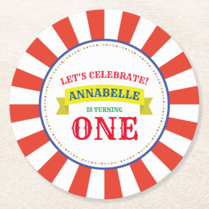 Circus Cute Kind Birthday Party  Ronde Kartonnen Onderzetter