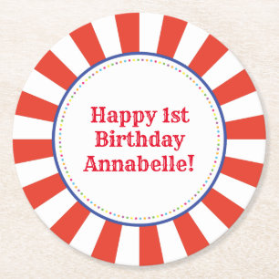 Circus Cute Kind Birthday Party  Ronde Kartonnen Onderzetter
