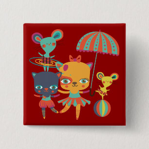 Circus Cuties Vierkante Button 5,1 Cm