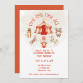 Circus Dier Eerste Verjaardag Uitnodiging (Voorkant / Achterkant)