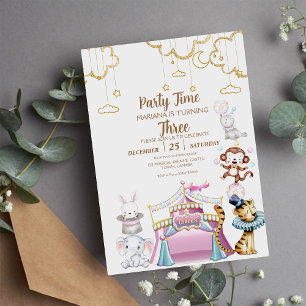 Circus Dieren Kinderen Verjaardagsfeestuitnodiging Kaart