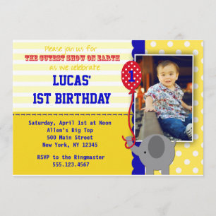 Circus Elephant Big Top Birthday Invitation Boy Kaart