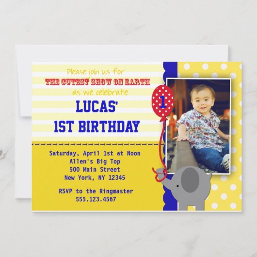 Circus Elephant Big Top Invitations d'anniversaire (Devant)