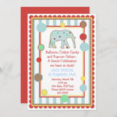 Circus Elephant Birthday Invitation Kaart (Voorkant / Achterkant)