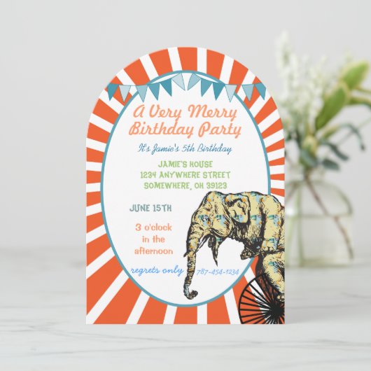 Circus Elephant Birthday Party Invitation Bunting Kaart (Staand voorkant)