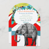 Circus Elephant Birthday Party Invitation Bunting Kaart (Voorkant / Achterkant)