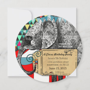 Circus Elephant Birthday Party Invitation Bunting Kaart